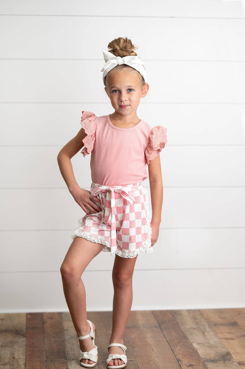 人形 1/3 sadol [Girls day-check]SD Pink set Girls Pink Lace Checkered Spring Summer Short Set – Jadey's Closet