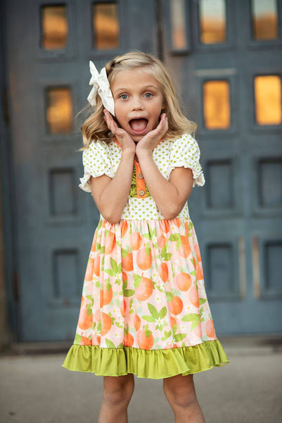 Tangerine Blossom Spring Ruffle Button Dress