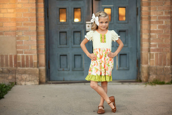Tangerine Blossom Spring Ruffle Button Dress