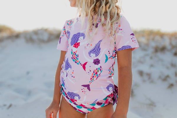 Pink & Purple Mermaid Rash Guard Ruffle Bottom Two-Piece Swimsuit