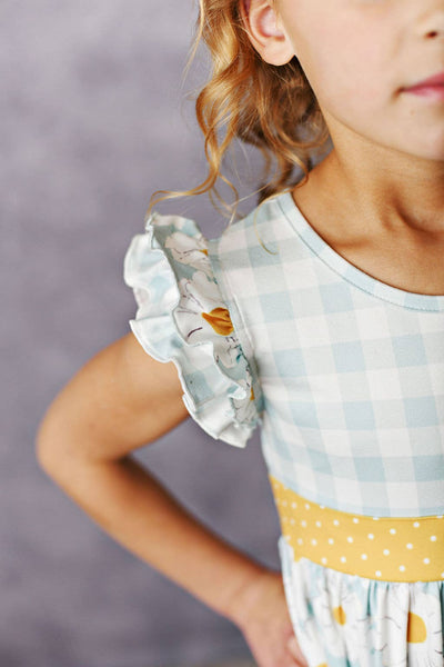Gingham Check Daisy Ruffle Twirl Spring Dress