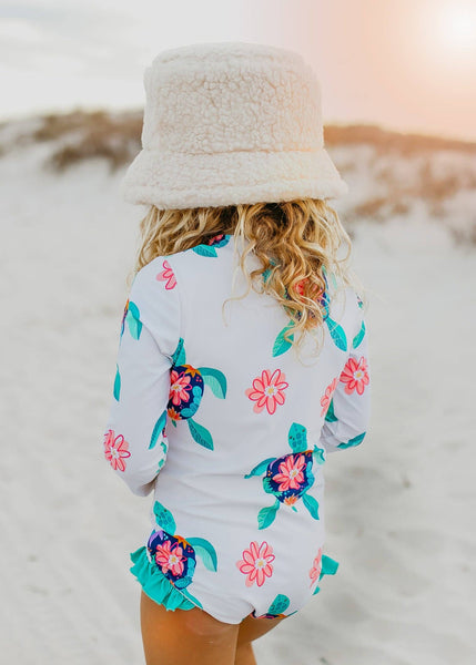 Turtle Zip Rash Guard Ruffle One Piece Swimsuit