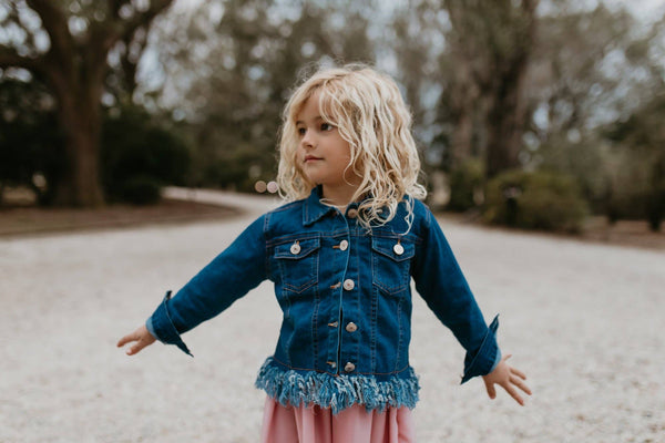 Dark Denim Fringe Jacket for Little Girls, Girls & Tweens