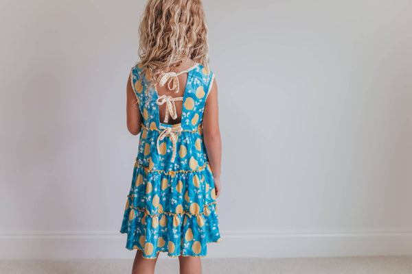 Teal Lemon Pocket Bow Ruffle Dress