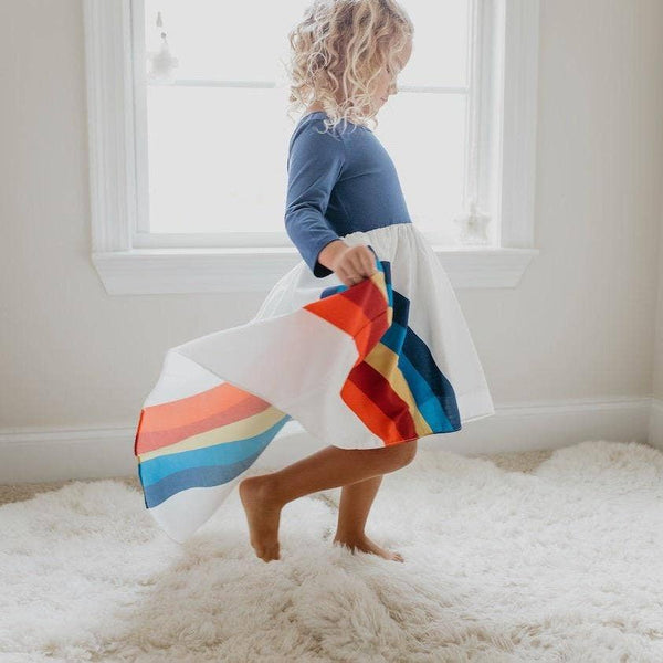 Girls' Navy Rainbow Long Sleeve High Lo Dress