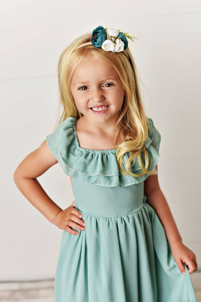 Mint Fancy Ruffle Back Dress for Girls