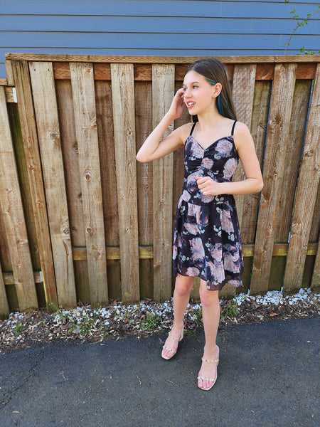 The Kara Black Floral Mini Dress for Girls, Tweens & Teens