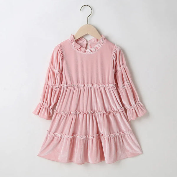 The Nora Long-Sleeve Ruffle Velvet Dress for Little Girls