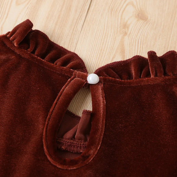 The Nora Long-Sleeve Ruffle Velvet Dress for Little Girls