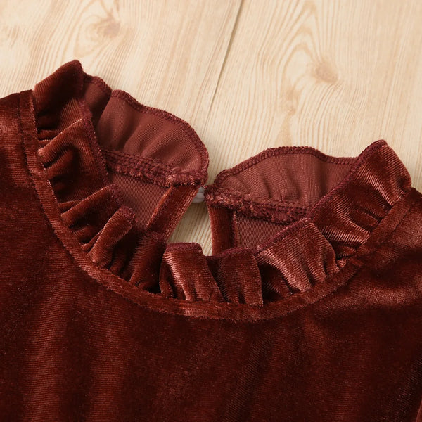 The Nora Long-Sleeve Ruffle Velvet Dress for Little Girls