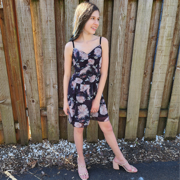 The Kara Black Floral Mini Dress for Girls, Tweens & Teens