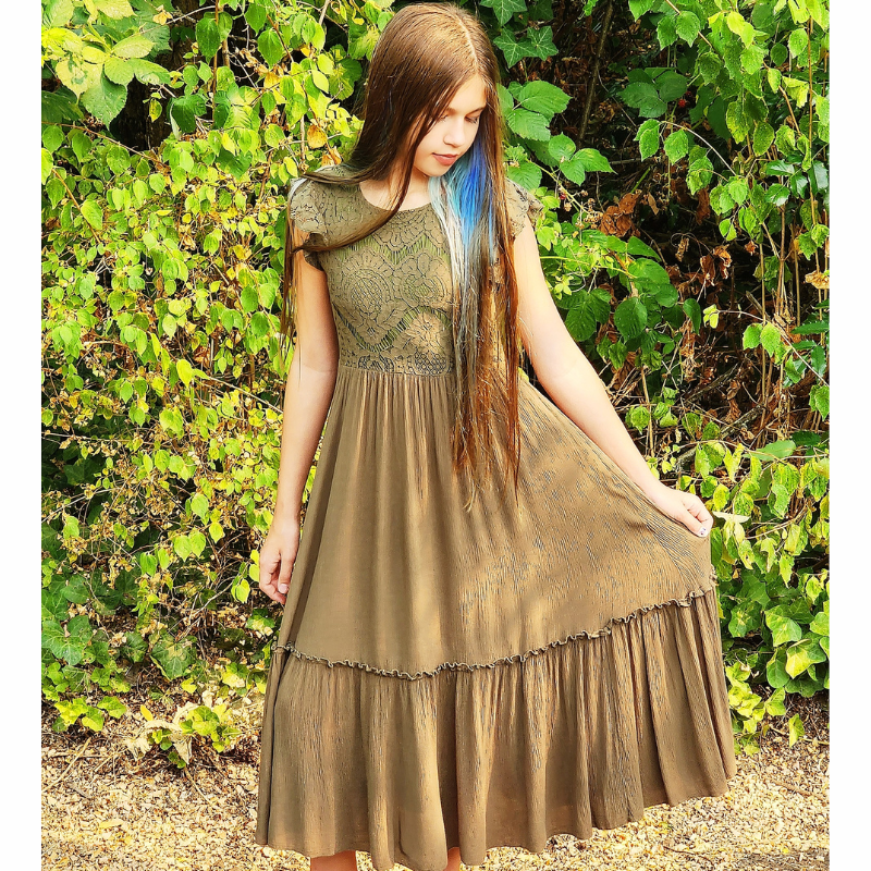The Marisol Lace Flutter-Sleeve Boho Dress Wine Red / 6y