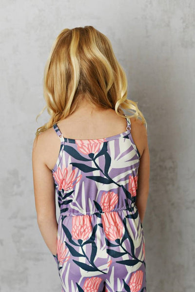Navy Lavender Floral Jumpsuit With Pockets