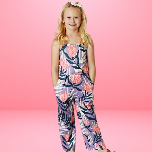 Navy Lavender Floral Jumpsuit With Pockets