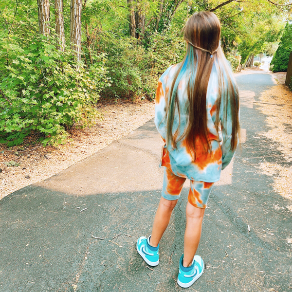 Girls Brushed Knit Tie Dye Print Tunic Top and Biker Shorts Set