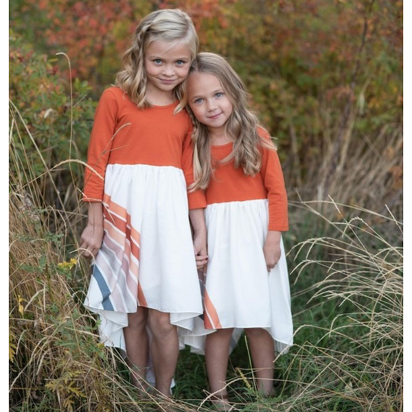 Rust Rainbow Long Sleeve Dress