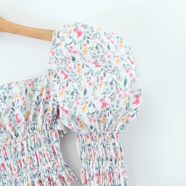 The Hannah Open-Back Puff Sleeve Floral Midi Dress for Women