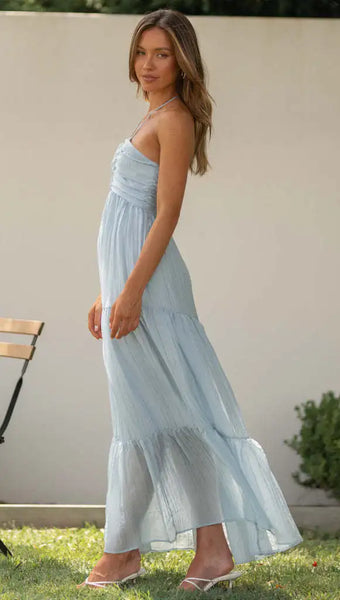 The Eden Chiffon Halter V-Neck Flowy A-Line Maxi Dress