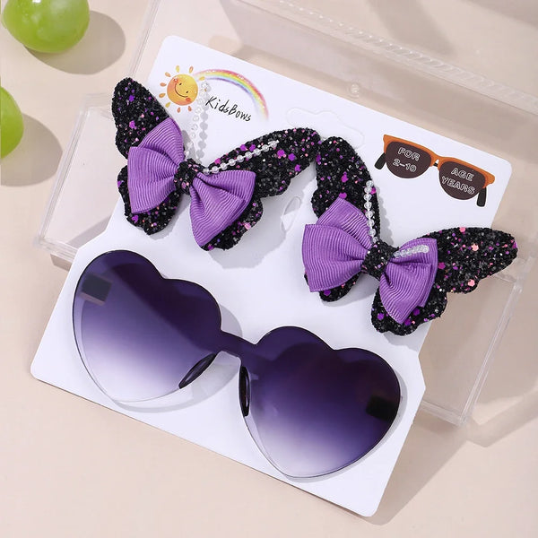 Evelyn Heart Shaped Sunglasses & Butterfly Clip Set for Little Girls