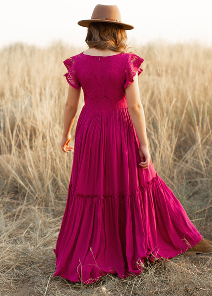 The Marisol Lace Flutter-Sleeve Boho Dress