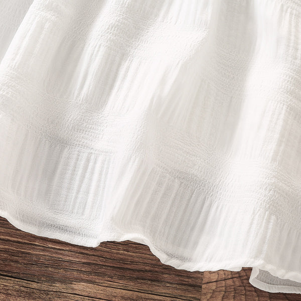 The Avren White Puff-Sleeve Cut-Out Dress for Girls
