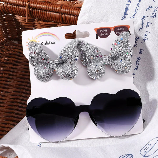 Evelyn Heart Shaped Sunglasses & Butterfly Clip Set for Little Girls