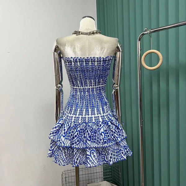 The Krystal Strapless Eyelet Ruffle Mini Dress for Women
