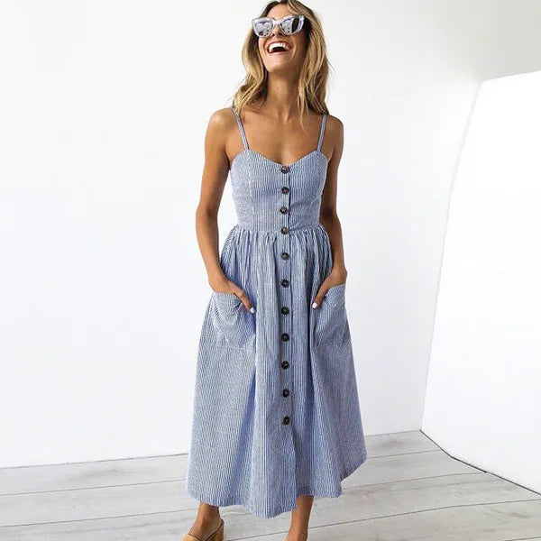 Meadow Blue & White Striped Sundress for Women & Teens