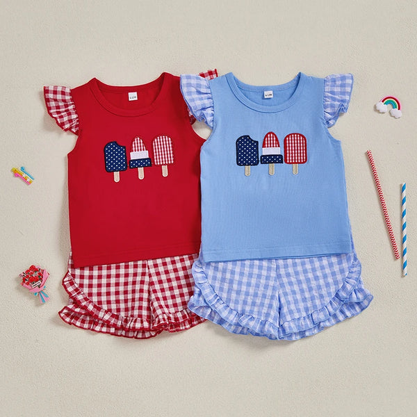American Gingham Flutter Sleeve Top & Short Set for Baby, Toddler & Little Girls