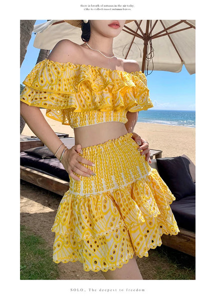 The Shirese Two-Piece Off-The-Shoulder Ruffle Top & Skirt for Women