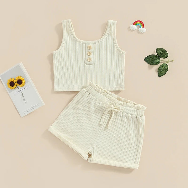 The Lila Cotton Knit Ribbed Lounge & Pj Outfit for Toddler & Little Girls
