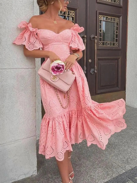 Darana Off-The-Shoulder Eyelet Midi Dress for Women & Teens