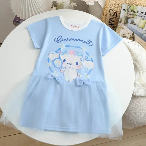Sanrio Cinnamoroll™, Kuromi™, or My Melody™ Tulle Flutters Short Sleeve Dress for Little Girls