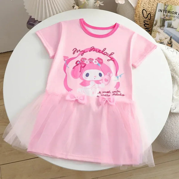 Sanrio Cinnamoroll™, Kuromi™, or My Melody™ Tulle Flutters Short Sleeve Dress for Little Girls