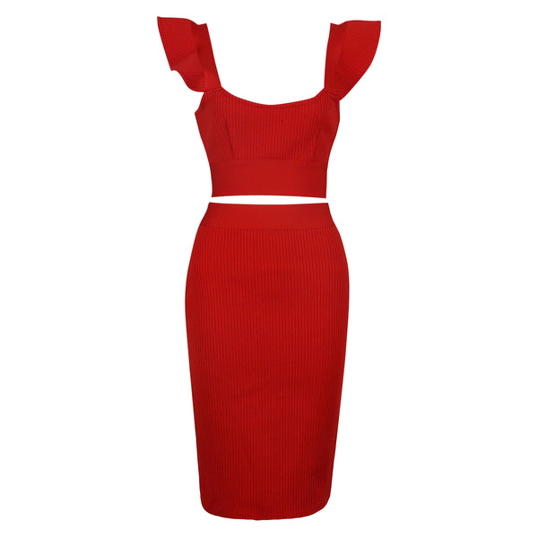 The Aster Flutter Sleeve Bandage Top & Skirt Set for Women