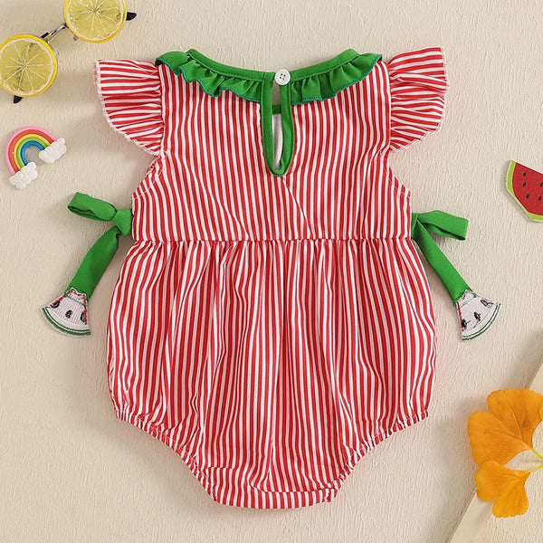 Summer Watermelon Striped Romper for Baby Girls