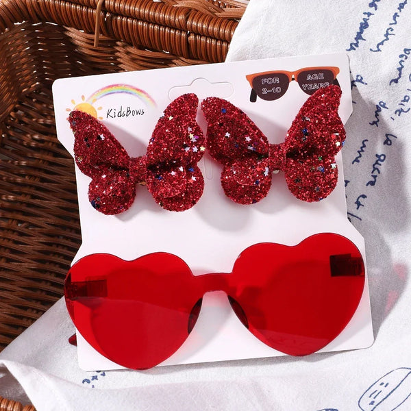 Evelyn Heart Shaped Sunglasses & Butterfly Clip Set for Little Girls