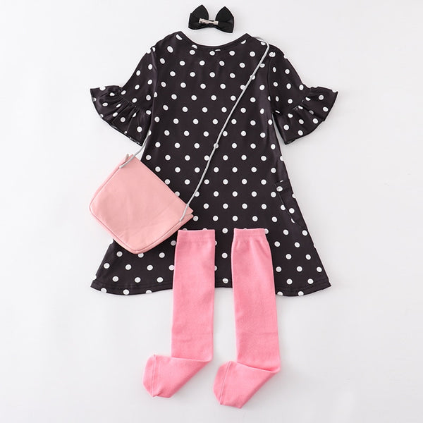 The Kinsley Polka Dot Kitty Dress, Socks and Matching Purse