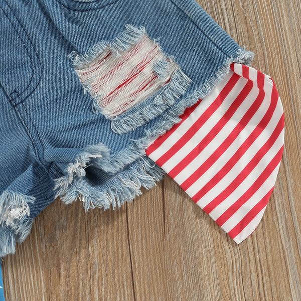 The Eden Little Girls' Crochet American flag tank and Denim Shorts Set