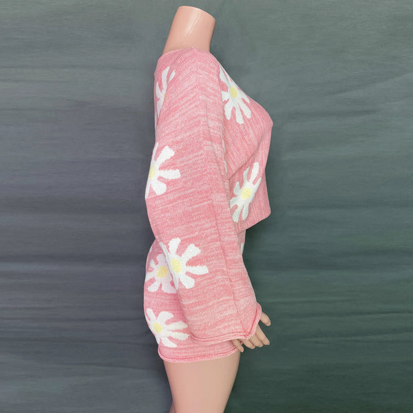 Pretty Flowers Sweater Shorts & Top Outfit Set