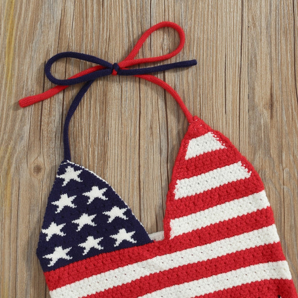 The Eden Little Girls' Crochet American flag tank and Denim Shorts Set