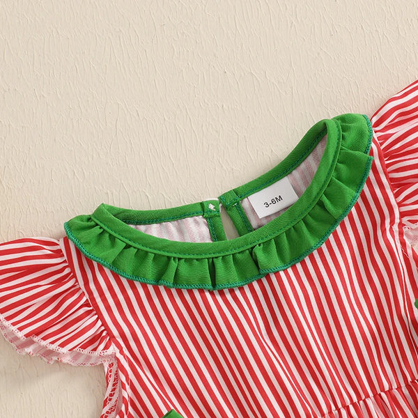 Summer Watermelon Striped Romper for Baby Girls