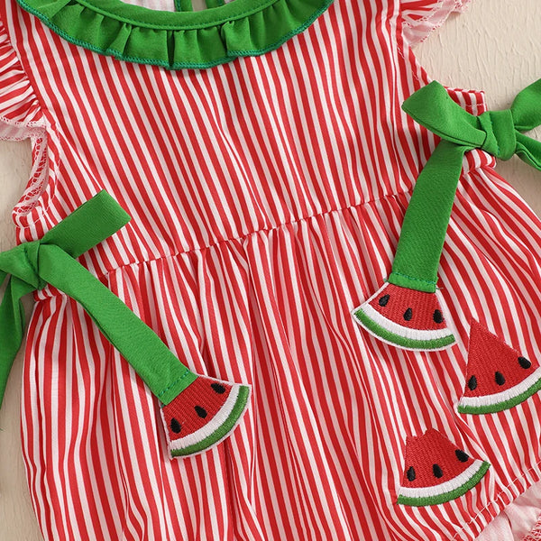 Summer Watermelon Striped Romper for Baby Girls