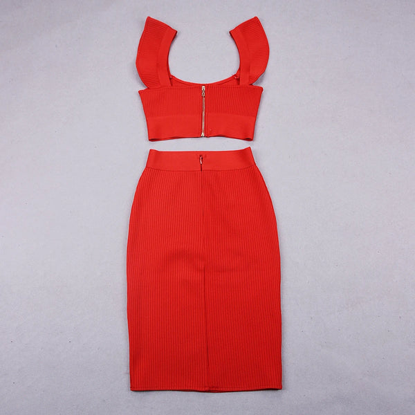 The Aster Flutter Sleeve Bandage Top & Skirt Set for Women