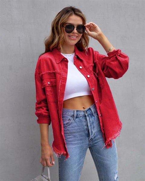 Women's Denim Raw-Edge Shacket