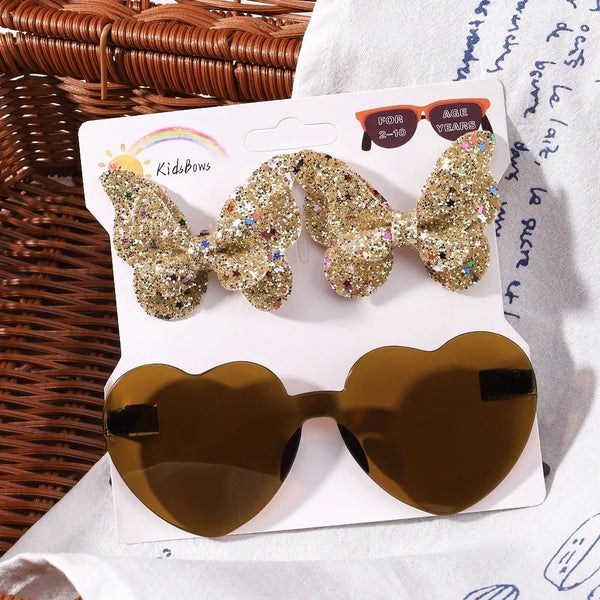 Evelyn Heart Shaped Sunglasses & Butterfly Clip Set for Little Girls