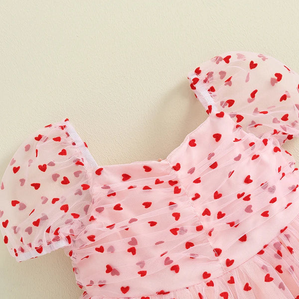 The Tiny Red Hearts Pink Dress for Little Girls