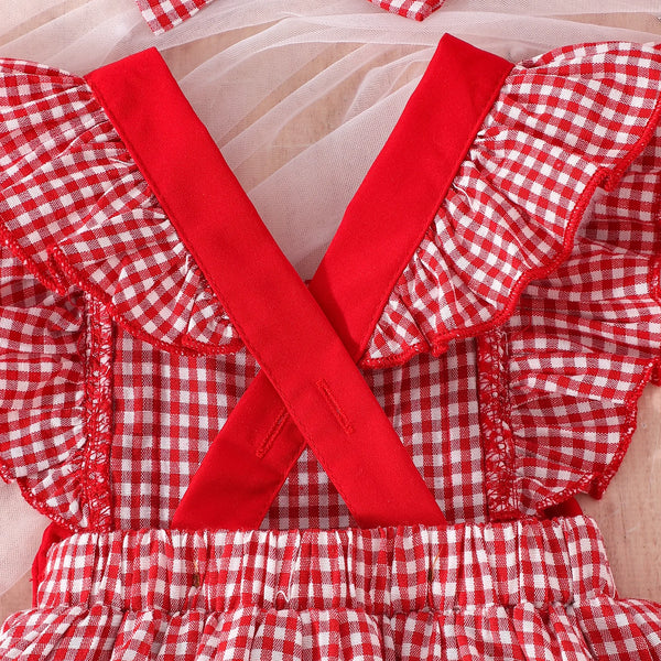 Izzy Cute Fruit Red Gingham Romper Dress for Baby Girls