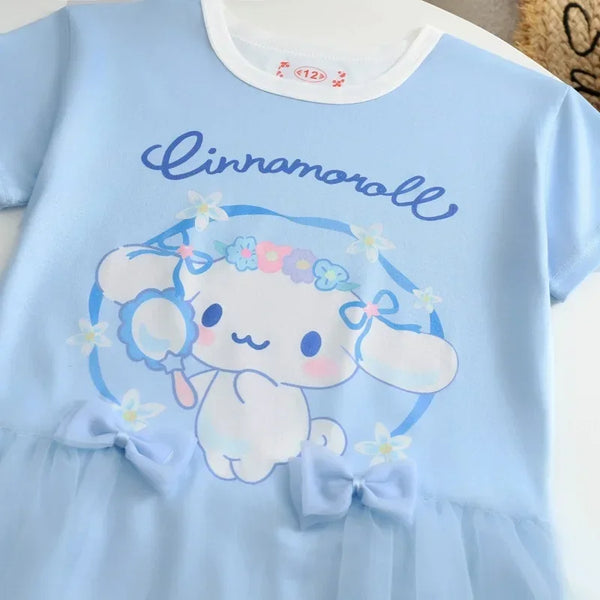 Sanrio Cinnamoroll™, Kuromi™, or My Melody™ Tulle Flutters Short Sleeve Dress for Little Girls