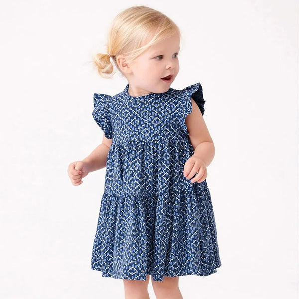 The Navy Blue Geometric Flutter Sleeve Shift Dress